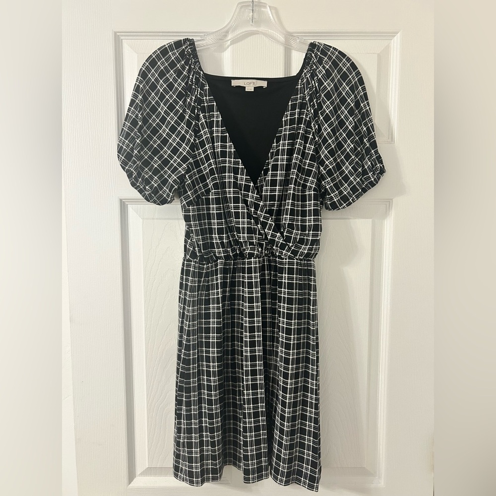 LOFT Black and White Checkered Midi Dress